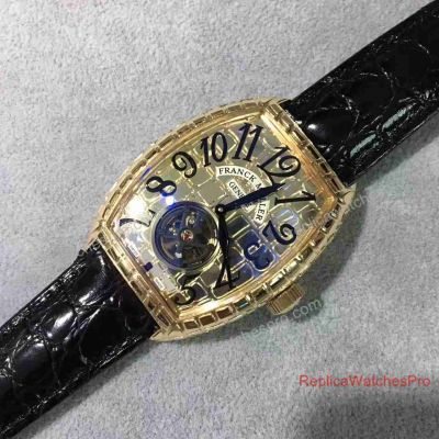 Replica Franck Muller Casablanca Gold Croco Tourbillon Mens Watch